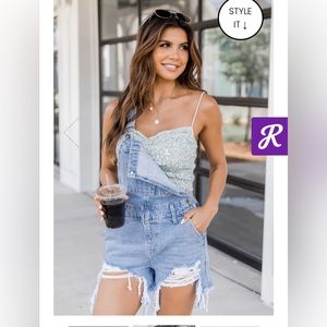 Distressed overall shorts size small NWOT